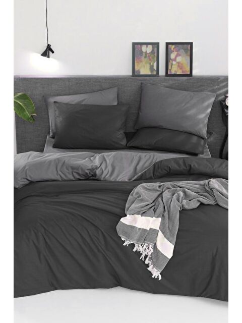 Çeyiz Diyarı Natural Çift Taraflı Çift Kişilik Nevresim Takımı Füme Gri - S000493193-23173