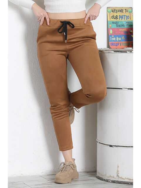 Chiccy Taba Lastikli Ve Bağlamalı Bel Dar Paça Casual Süet Dokuma Pantolon - S000358973-14955