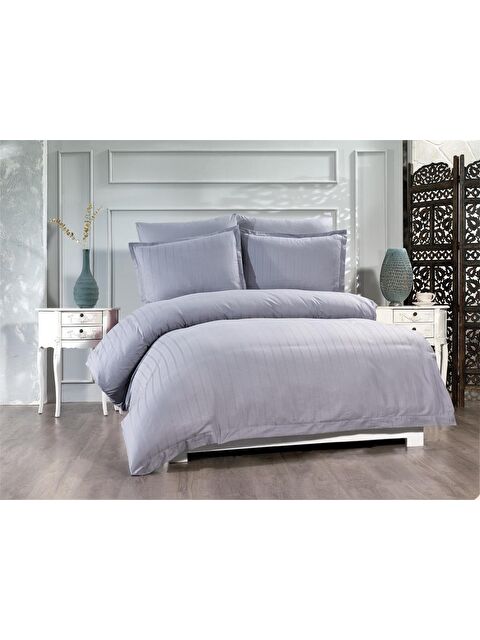 Çeyiz Diyarı Satin Kinox Armürlü Çift Kişilik Nevresim Takımı Gri - S000493198-20600