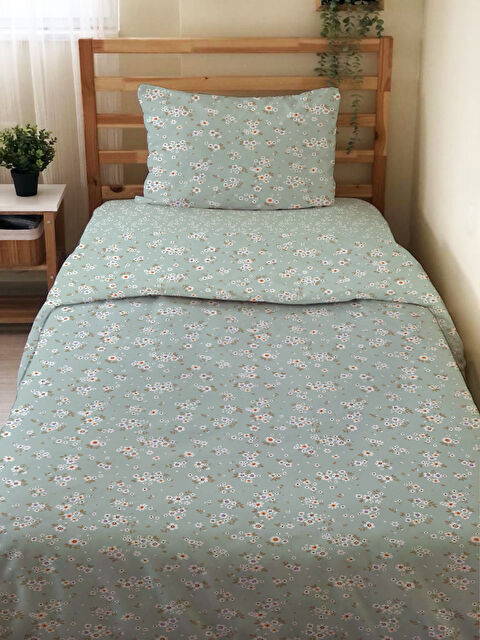 Evmila Çiçek Desenli Çarşafsız 2 li Takım Baskılı Tek Kişilik Nevresim Takımı 160x220 cm Yeşil - S000291163-23173