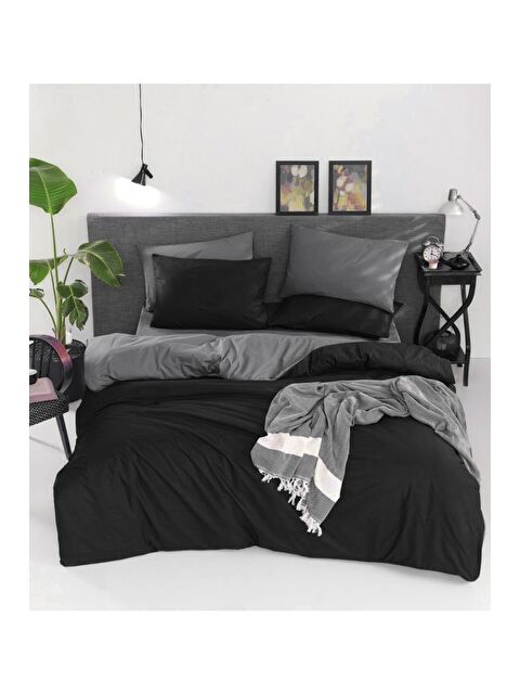 Çeyiz Diyarı Natural Çift Taraflı Çift Kişilik Nevresim Takımı Siyah Gri - S000493205-23173