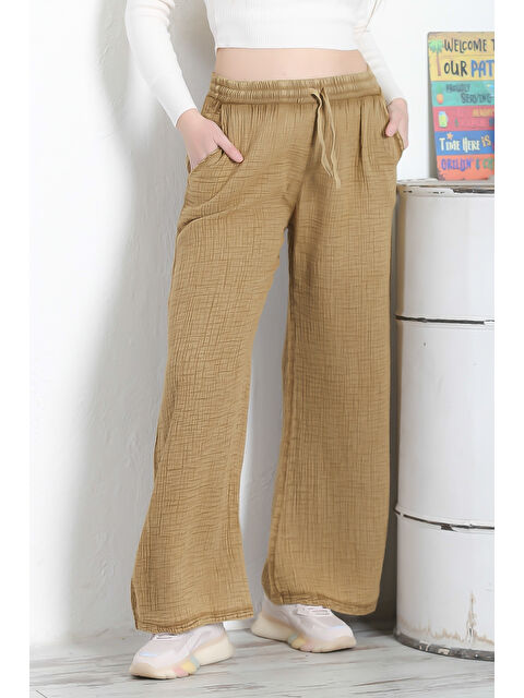 Chiccy Hardal Rengi Çift Cepli Lastikli Ve Bağlamalı Bel Geniş Paça Casual Müslin Dokuma Pantolon - S000358916-20074