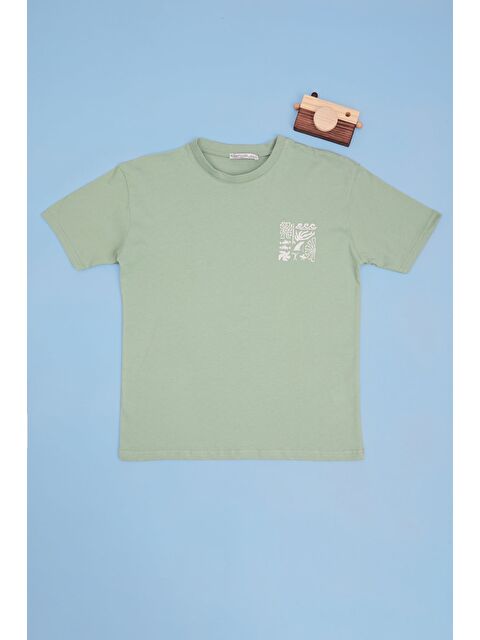 Fullamoda Sörf Baskılı Bisiklet Yaka Erkek Çocuk Oversize Tişört