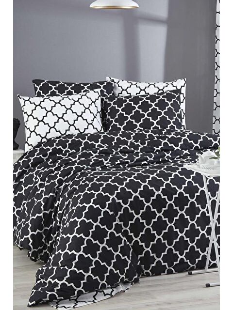 Çeyiz Diyarı Madalyon %100 Pamuk Çift Kişilik Nevresim Takımı Siyah - S000493208-19351