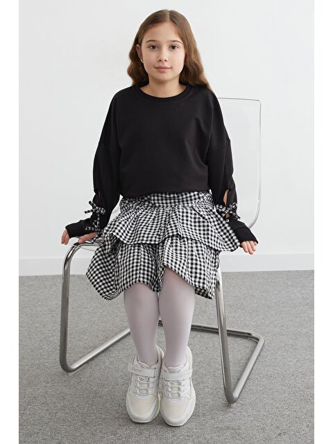 Fullamoda Fiyonklu Ekose Desenli Etekli 2 Li Kız Çocuk Takım - S000515101-19351