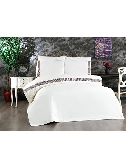 Çeyiz Diyarı Tomira Dantelli 6 Parça Çift Kişilik Nevresim Takımı Krem Mürdüm - S000493212-23173