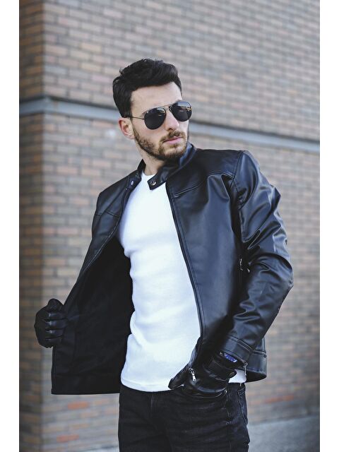 Oksit Tuci Demian Kısa Yaka İçi Polarlı Slim Fit Erkek Suni Deri Ceket - S000124976-19351