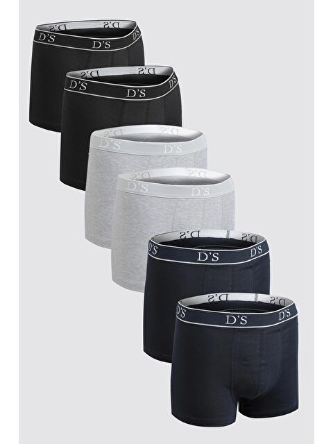 D'S damat Siyah/Lacivert/Gri Beli Lastikli Marka Logolu Elastanlı Esneyebilen 6'Lı Boxer Set - S000383903-23173