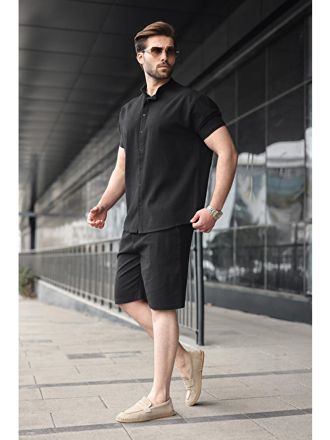Madmext Siyah Erkek Şort Gömlek Takım E7350 - S000511454-19351