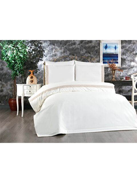 Çeyiz Diyarı Tomira Dantelli 6 Parça Çift Kişilik Nevresim Takımı Krem Bej - S000493215-23173