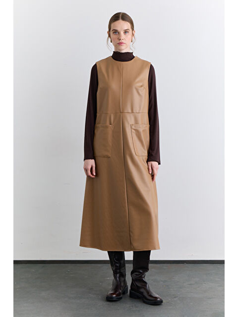 Manuka Cep Detaylı Deri Elbise Camel - S000499105-4557