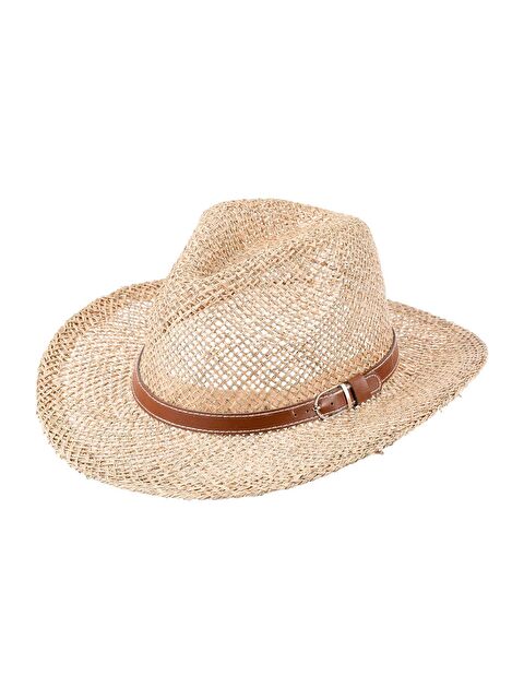 C&City Erkek Kemer Detaylı Geniş Kenar Hasır Şapka Y25750-07 Vizon - S000388336-26429