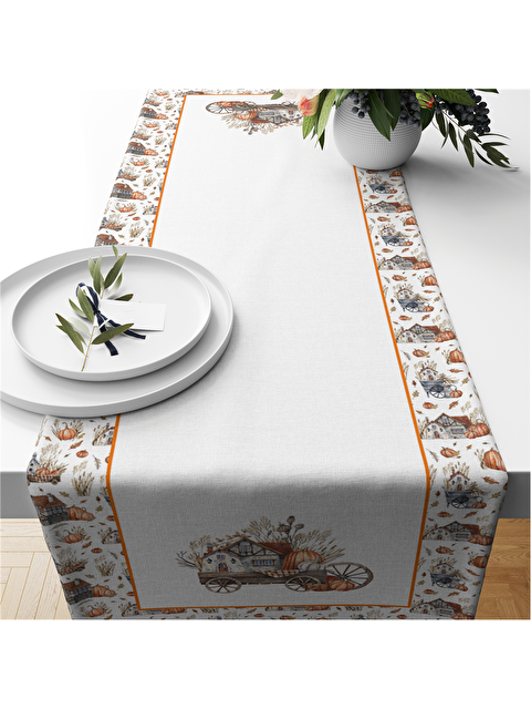 Evmila Sonbahar Temalı Kadife 40x140 Runner - S000285832-23173