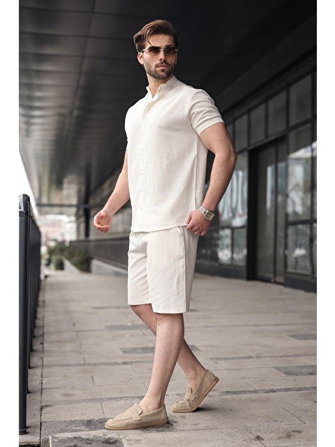 Madmext Ekru Erkek Şort Gömlek Takım E7350 - S000511454-19965