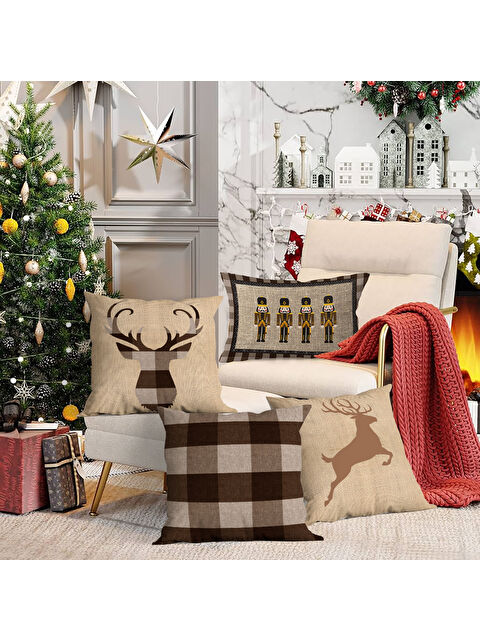 Evmila 4 lü Yılbaşı Temalı Kadife Kırlent Kılıfı 43x43 cm - S000285260-23173