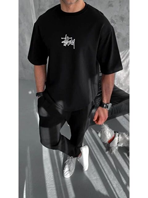 Jane's Unisex Bisiklet Yaka Baskılı Oversize T-Shirt - Siyah - S000528858-19351