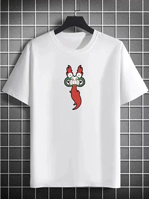 Jane's Unisex Bisiklet Yaka Baskılı Oversize T-Shirt - Beyaz - S000528859-20063