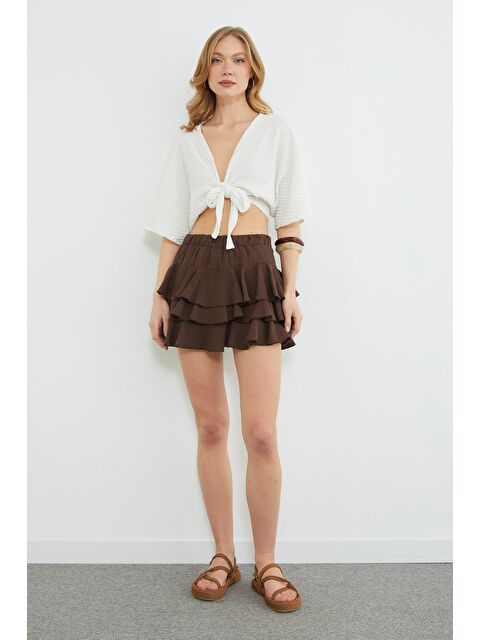 Fullamoda Beli Lastikli Müslin Kumaş Mini Boy Şort Etek