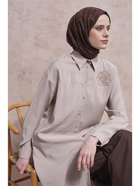 ARMİNE İşlemeli Tunik Elbise Bej