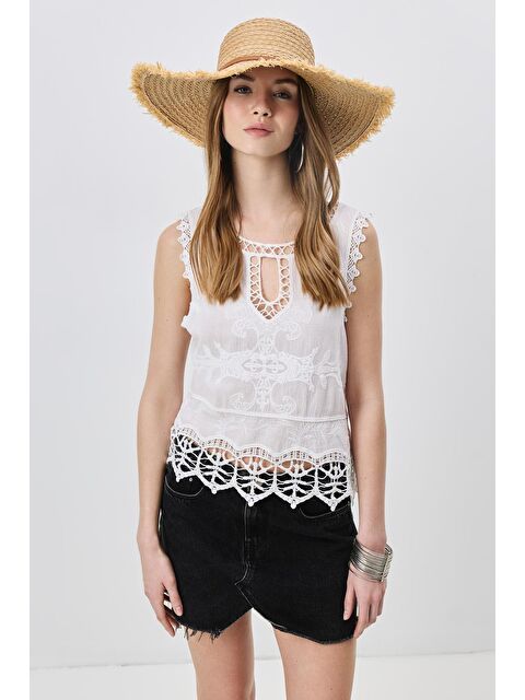 C&City Saçaklı Kenarlı Hasır Şapka Y8212 Vizon - S000388352-26429