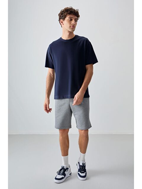 Air Jones Lacivert %100 Pamuk Kalın Yumuşak Dokulu Oversize Fit Basic Erkek Tişört - 88353 - S000149622-21164