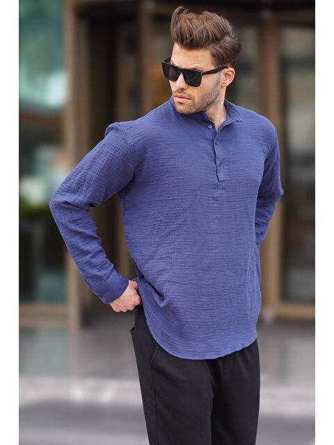 Madmext Erkek Lacivert Müslin Uzun Kollu %100 Pamuk Gömlek 6742 - S000191767-21164