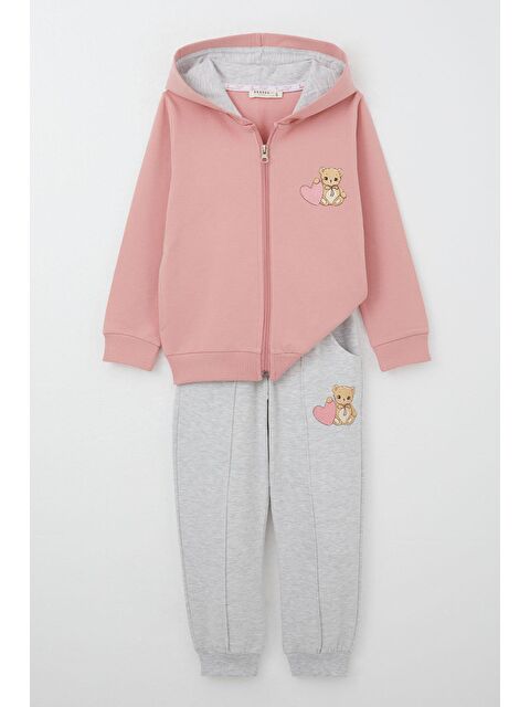 Breeze Kız Bebek Eşofman Takım Kalpli Bebek Ayıcık Baskılı Gülkurusu (1.5-2 Yaş) - S000332568-20028