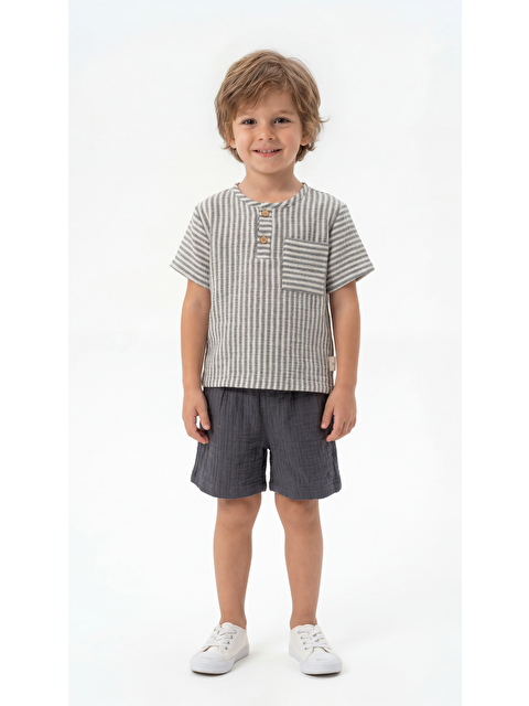 Mışıl Kids Çizgili Kısa Kollu Erkek Çocuk Gömlek-Şort Takım