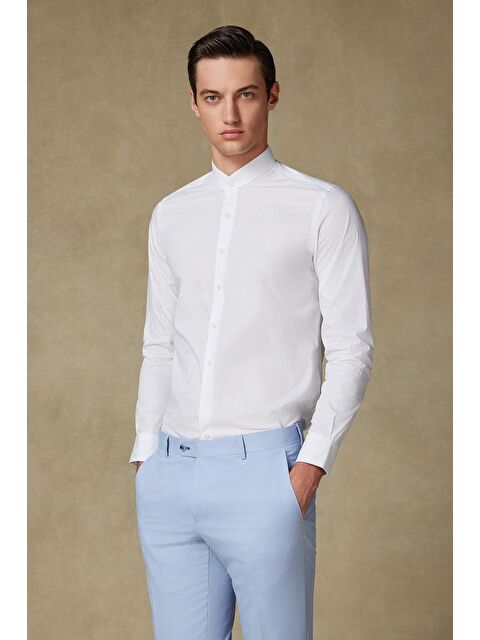 ABBATE Mao Poplin Stretch Pamuk Karışımlı Slim Fit Beyaz Hakim Yaka Erkek Düz Gömlek - S000438176-20063
