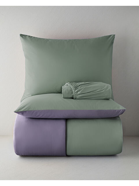 English Home Plain Pamuk Çift Kişilik Nevresim Takımı 200x220 cm Yeşil-mor - S000513845-18194
