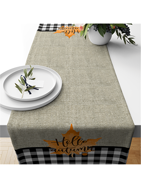 Evmila Sonbahar Temalı Kadife 40x140 Runner - S000285835-23173