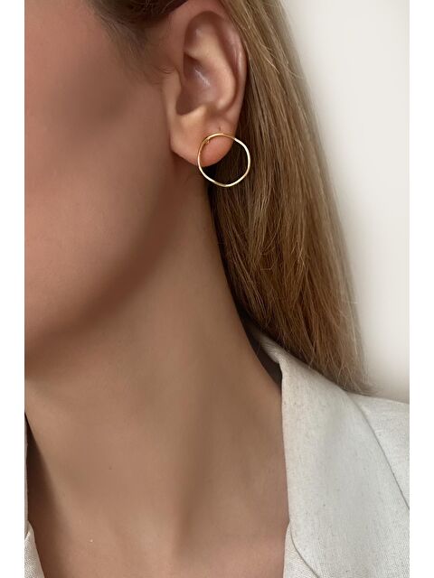 New Obsessions Altın Kaplama Minimal Zarif Halka Çivi Küpe - S000283966-20076
