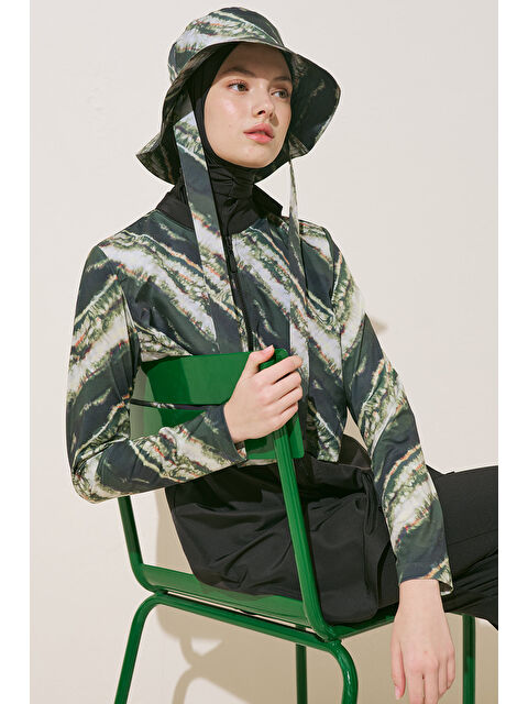 Manuka Fermuarlı 3'Lü Tesettür Mayo Takım Batik Yeşil - S000529501-37472