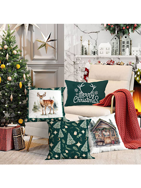 Evmila 4 lü Yılbaşı Temalı Kadife Kırlent Kılıfı 43x43 cm - S000285261-23173