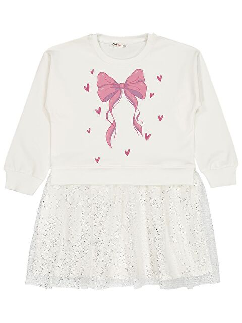 Civil Girls Fiyonk Baskılı 6-9 Yaş Elbise - Ekru 9-10 Yaş - S000494743-19965