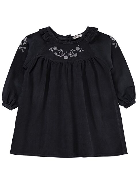 Civil Girls Yakası Nakışlı 2-5 Yaş Elbise - Gri 3-4 Yaş - S000487949-29666