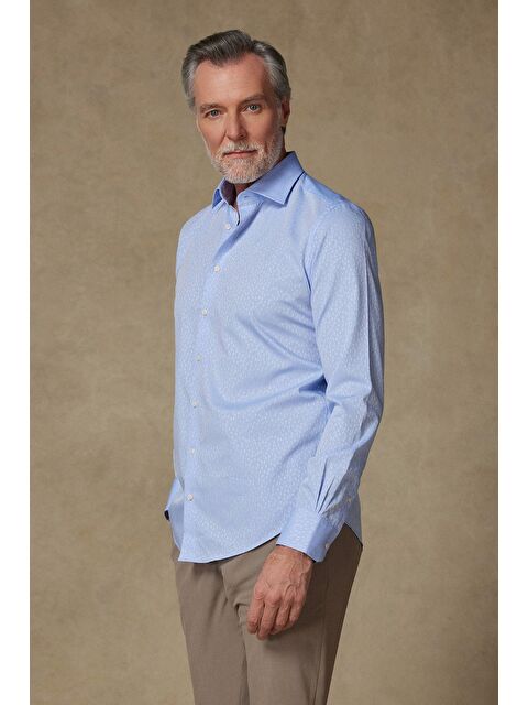 ABBATE Donatello Jakar Pamuklu Slim Fit Açık Mavi Klasik Yaka Erkek Desenli %100 Pamuk Gömlek - S000438186-17437