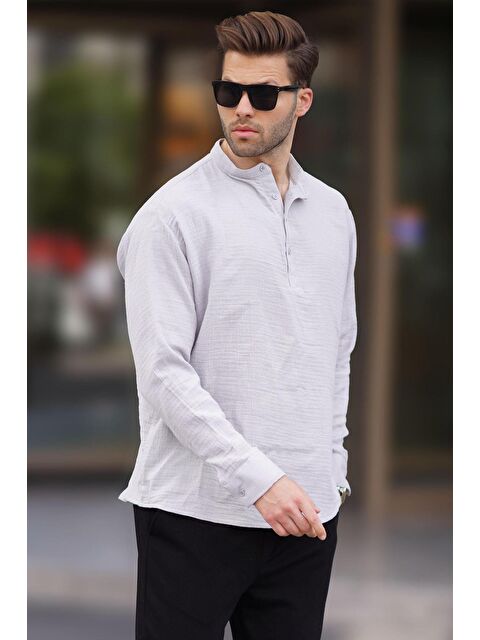 Madmext Erkek Gri Müslin Uzun Kollu %100 Pamuk Gömlek 6742 - S000191767-20600