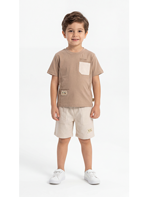 Mışıl Kids Keten Şortlu Baskılı Cepli Penye Erkek Çocuk Tişört-Şort Takım