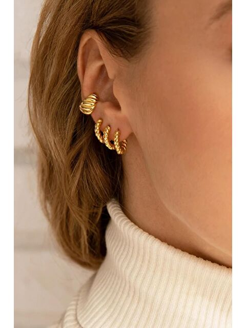 New Obsessions Vintage Burgulu Altın Kaplama Sıkıştırmalı Kıkırdak Küpesi - S000295478-20076