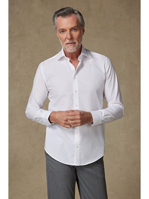 ABBATE Donatello Jakar Pamuklu Slim Fit Beyaz Klasik Yaka Erkek Desenli %100 Pamuk Gömlek - S000438188-20063