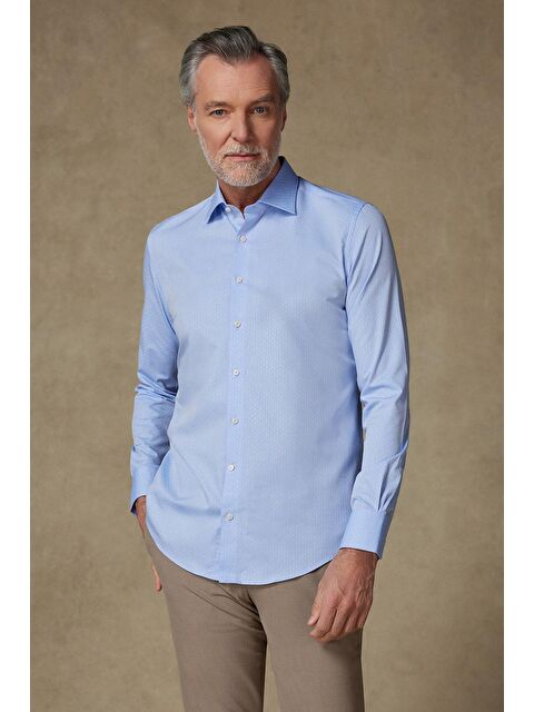 ABBATE Donatello Jakar Pamuklu Slim Fit Açık Mavi Klasik Yaka Erkek Desenli %100 Pamuk Gömlek - S000438190-17437