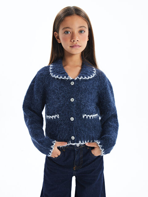 Dexia Stıtch   Gömlek Yaka Cep Detaylı Triko Hırka   Lacivert Renk - S000312362-21164