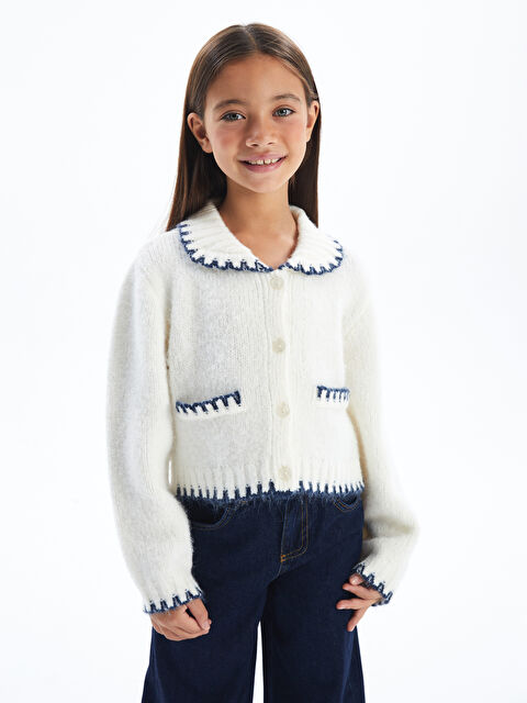 Dexia Stıtch   Gömlek Yaka Cep Detaylı Triko Hırka   Ekru Renk - S000312362-19965