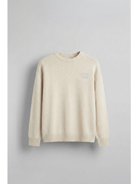 Abluka Online Erkek Oversize Essential Örme Kazak %100 Pamuk Bej - S000495431-19928