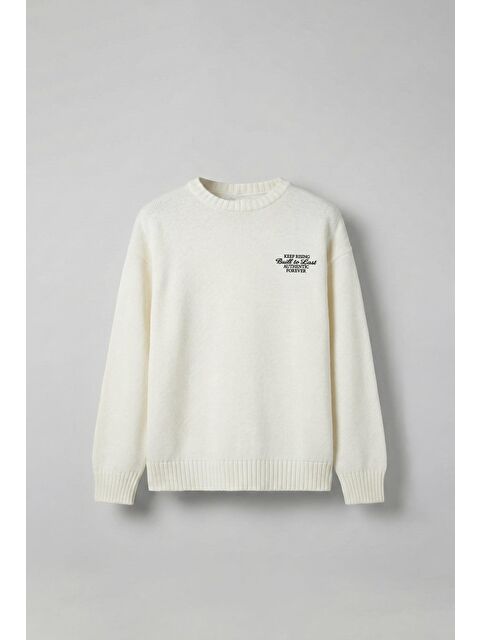 Abluka Online Erkek Oversize Essential Örme Kazak %100 Pamuk Ekru - S000495431-19965