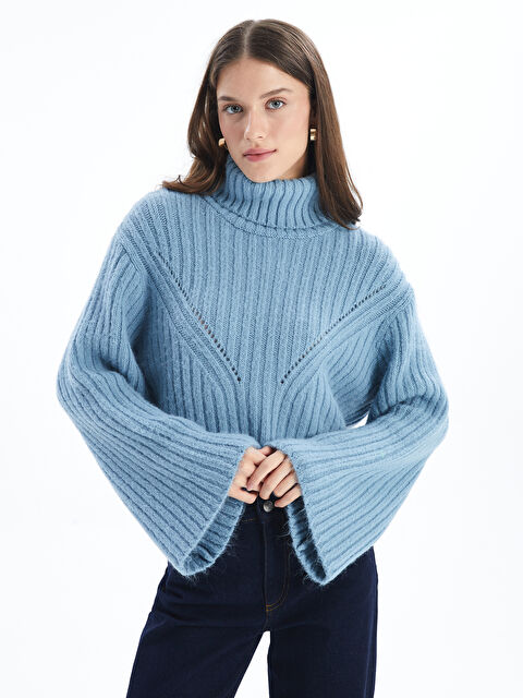 Dexia Milos   Örgü ve Boğazlı Yaka Kazak   Mavi Renk - S000312365-17234