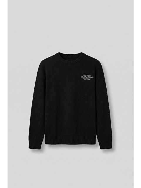 Abluka Online Erkek Oversize Essential Örme Kazak %100 Pamuk Siyah - S000495431-19351