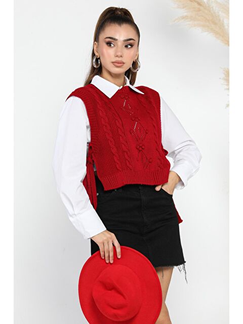 Gülseli Yan Bağlamalı Triko Süveter - S000290505-20045