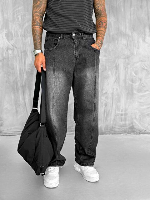 Abluka Online Erkek Ön Dikiş Detaylı Vintage Baggy Jean Siyah - S000495433-19351